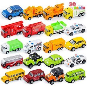 JOYIN 20 Piece Pull Back Cars, Die Cast Metal Toy Cars, Vehicle Set